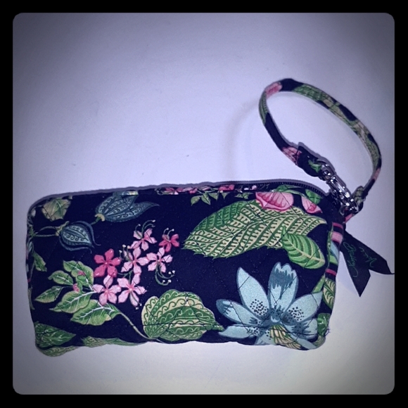 Vera Bradley Botanica Cosmetic Bag - Pink and Green on Black - Picture 2 of 8